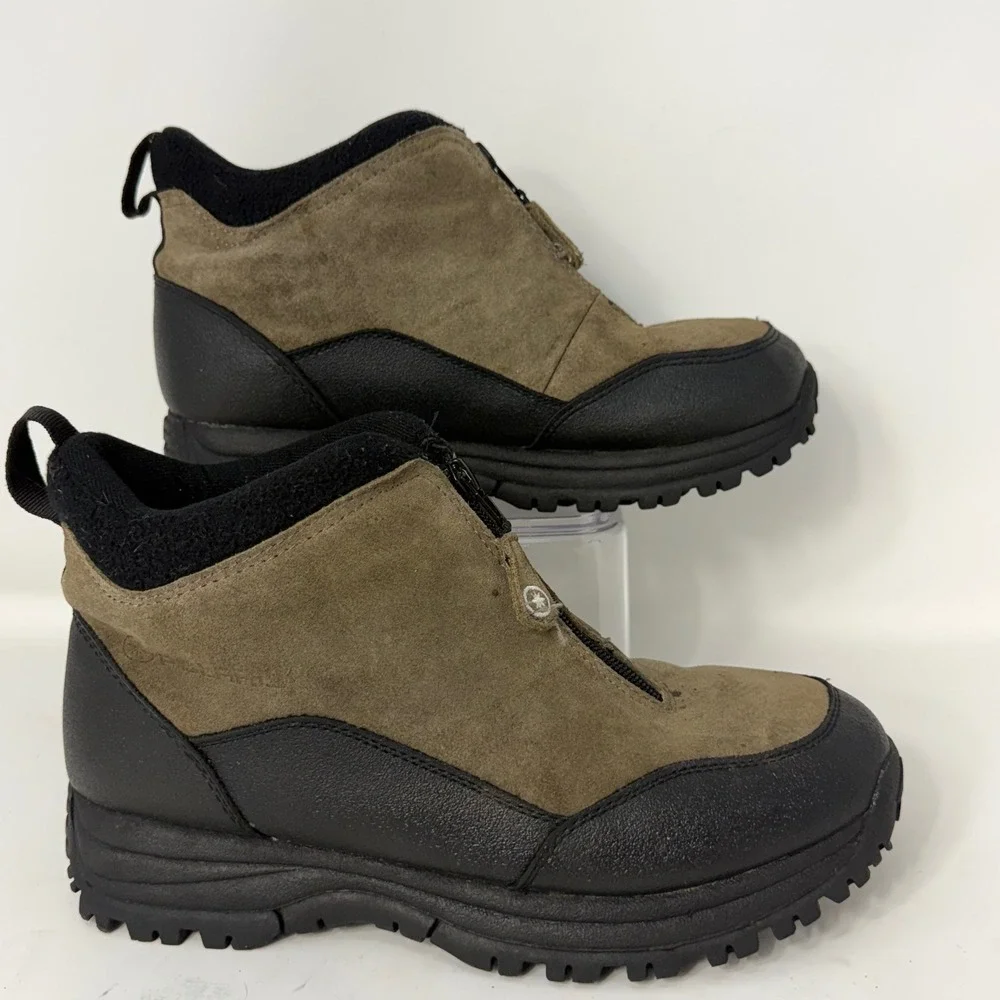 Polaris Thermolite Brown Black Leather Zip Front Winter Boots Womens 8W